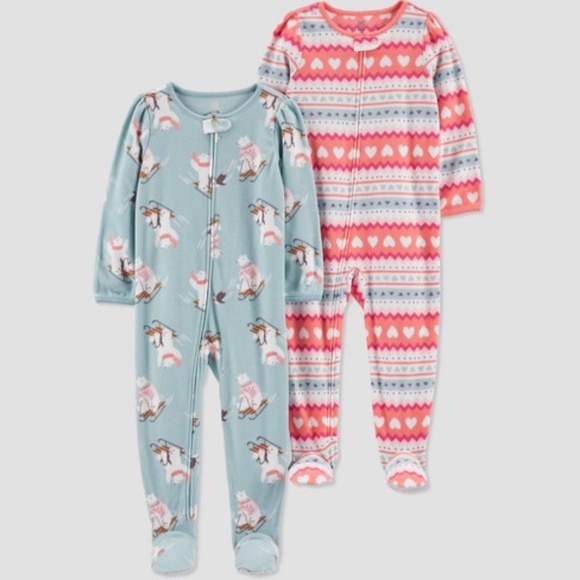 Carter's JOY 5T Girls' 2pk Hearts & Fair Isle Blanket Fleece Footed Pajamas NWT - Picture 1 of 1